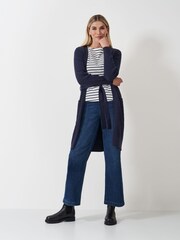 Crew Clothing Company Blue Longline Heritage Cable 100% Cotton Cardigan - Image 3 of 5