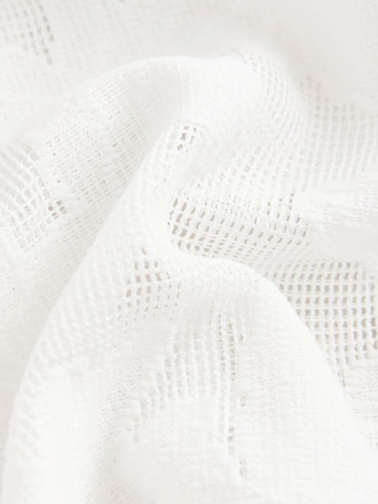 White Volume Sleeve Floral Grid Mesh Blouse - Image 6 of 7