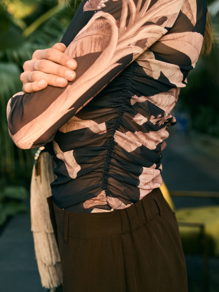 Black Palm - Long Sleeve Ruched Side Mesh Top - Image 2 of 7 Black Palm - Long Sleeve Ruched Side Mesh Top - Image 2 of 7