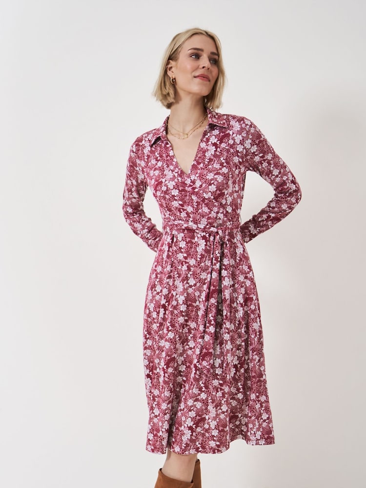 Crew Clothing Company Red Dani Floral Print Jersey Wrap Dress - Image 1 of 4