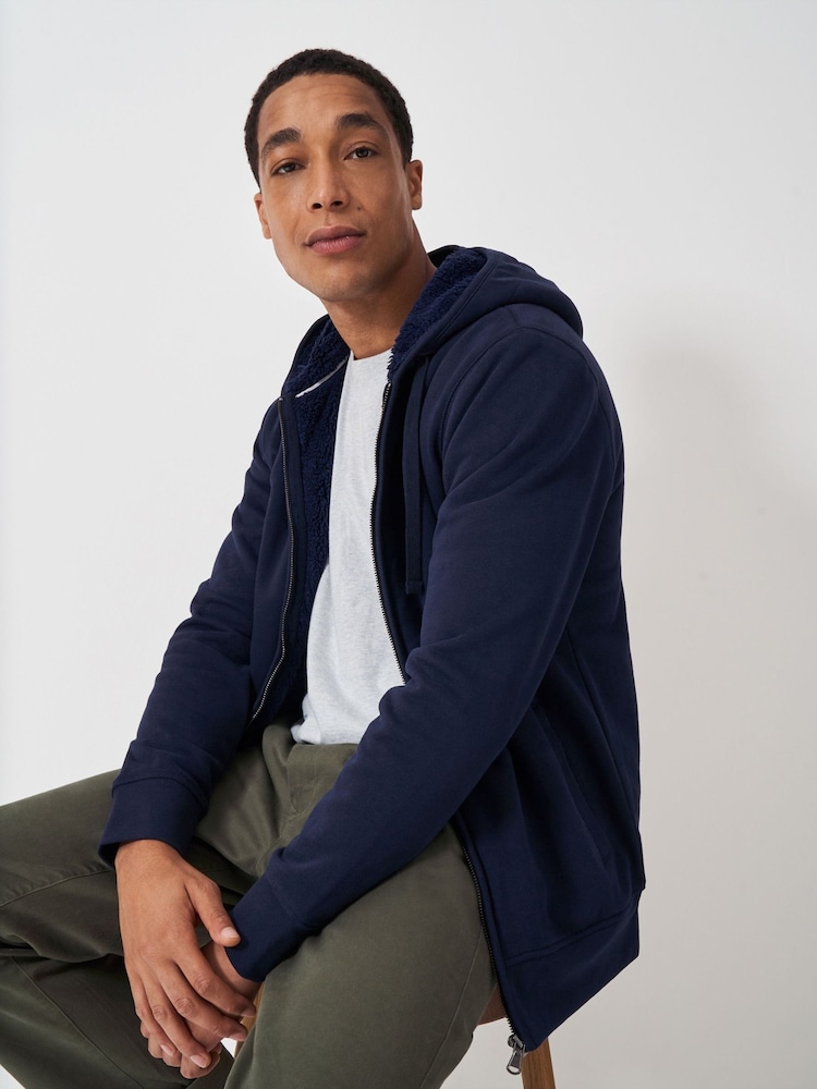 Crew Clothing Blue Zip Through Hoodie - Image 1 of 5 Crew Clothing Blue Zip Through Hoodie - Image 1 of 5