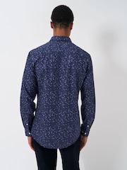 Crew Clothing Blue Long Sleeve Oak Printed 100% Cotton Shirt - Image 2 of 4