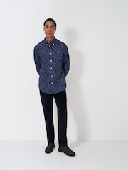 Crew Clothing Blue Long Sleeve Oak Printed 100% Cotton Shirt - Image 3 of 4