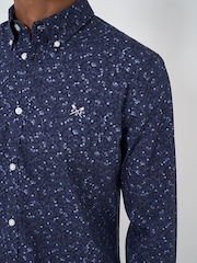 Crew Clothing Blue Long Sleeve Oak Printed 100% Cotton Shirt - Image 4 of 4