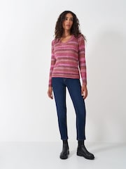 Crew Clothing Pink Space Dye Stripe Jumper - Image 3 of 5