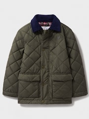 Crew Clothing Company Green Corduroy Collar Diamond Quilted Jacket - Image 1 of 3