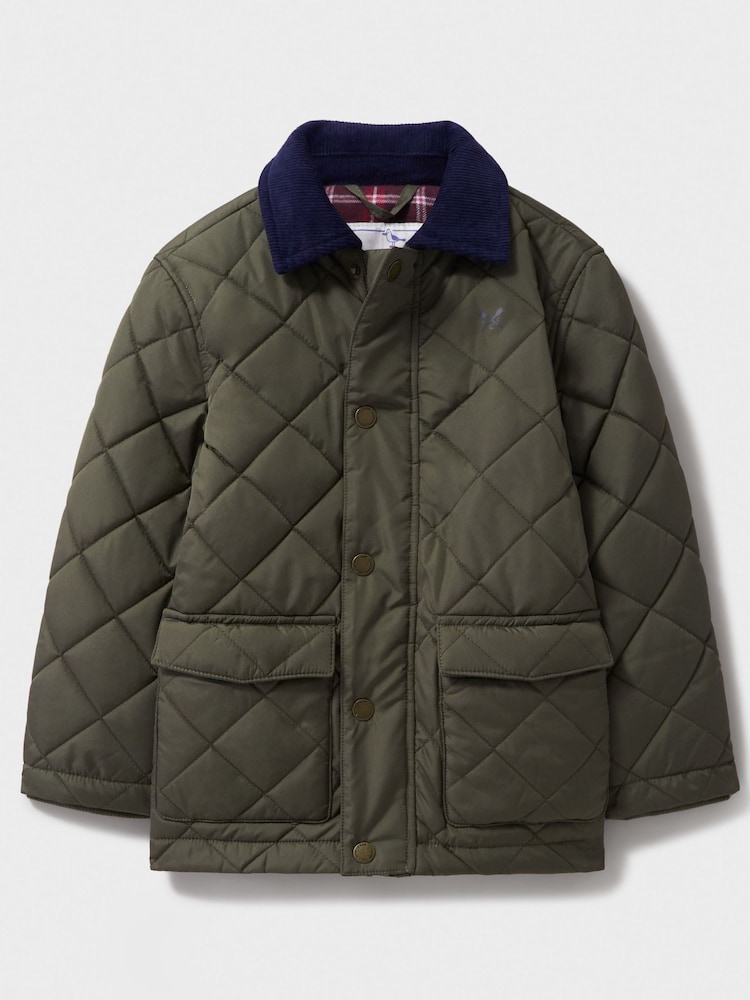 Crew Clothing Company Green Corduroy Collar Diamond Quilted Jacket - Image 1 of 3
