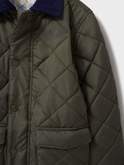 Crew Clothing Company Green Corduroy Collar Diamond Quilted Jacket - Image 3 of 3