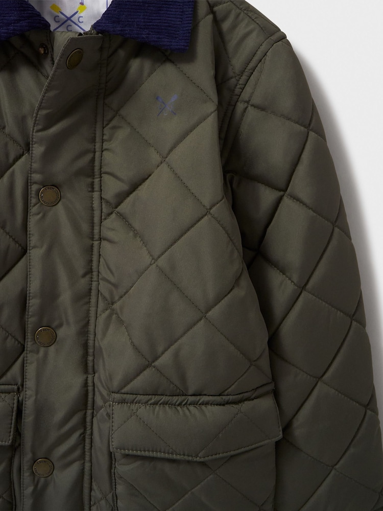 Crew Clothing Company Green Corduroy Collar Diamond Quilted Jacket - Image 3 of 3