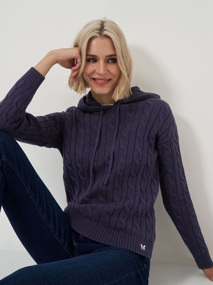 Crew Clothing Blue Heritage Cable Knit 100% Cotton Hoodie - Image 1 of 4 Crew Clothing Blue Heritage Cable Knit 100% Cotton Hoodie - Image 1 of 4