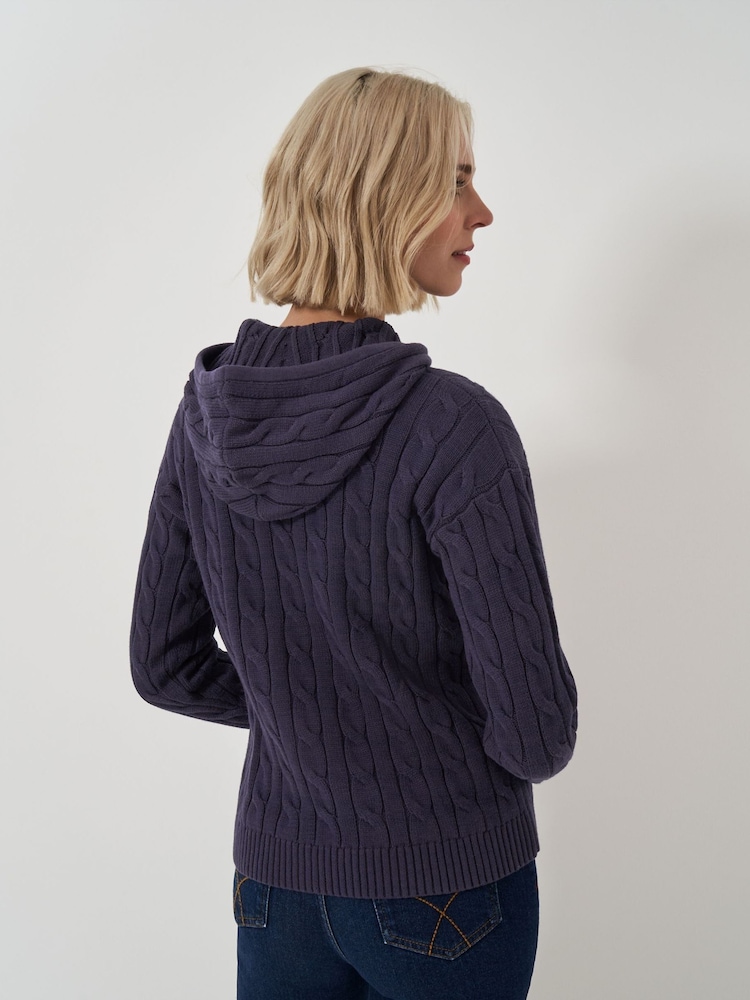 Crew Clothing Blue Heritage Cable Knit 100% Cotton Hoodie - Image 2 of 4 Crew Clothing Blue Heritage Cable Knit 100% Cotton Hoodie - Image 2 of 4