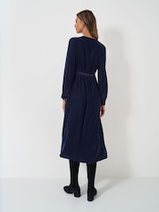 Crew Clothing Blue Velvet Kyra Button Detail Dress - Image 2 of 5