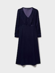 Crew Clothing Blue Velvet Kyra Button Detail Dress - Image 5 of 5