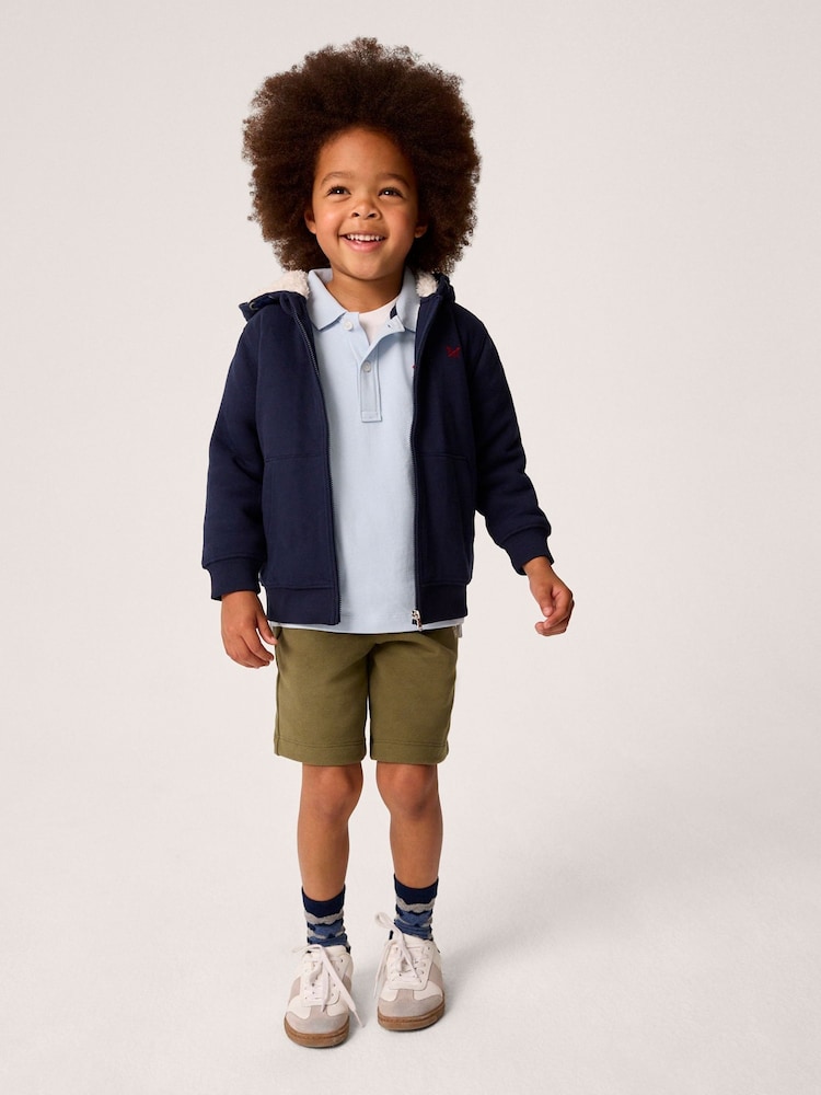 Crew Clothing Blue Teddy Fleece Lined Zip 100% Cotton Hoodie - Image 1 of 4