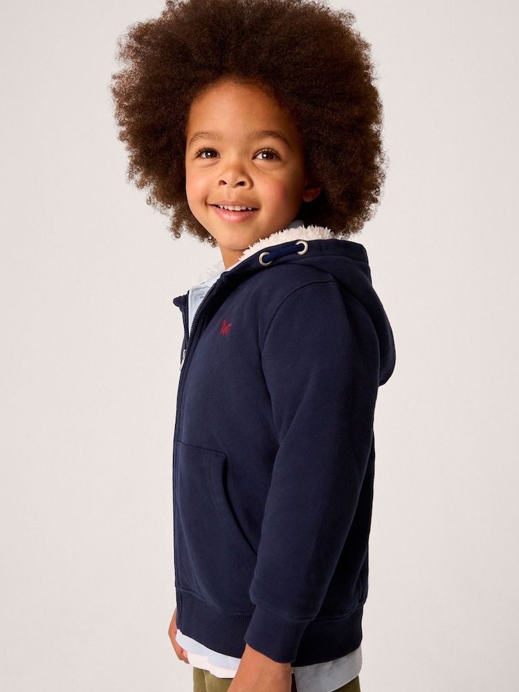 Crew Clothing Blue Teddy Fleece Lined Zip 100% Cotton Hoodie - Image 2 of 4