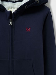 Crew Clothing Blue Teddy Fleece Lined Zip 100% Cotton Hoodie - Image 4 of 4