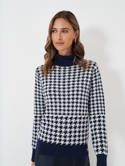 Crew Clothing Blue Houndstooth Roll Neck Jumper - Image 1 of 5