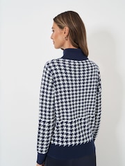 Crew Clothing Blue Houndstooth Roll Neck Jumper - Image 2 of 5