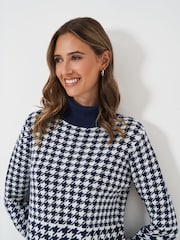 Crew Clothing Blue Houndstooth Roll Neck Jumper - Image 4 of 5