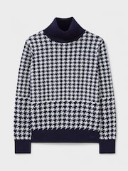 Crew Clothing Blue Houndstooth Roll Neck Jumper - Image 5 of 5
