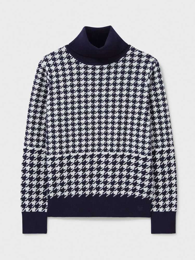 Crew Clothing Blue Houndstooth Roll Neck Jumper - Image 5 of 5
