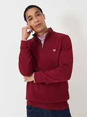 Crew Clothing Red Pique Stitch Half Zip 100% Cotton Jumper - Image 1 of 5