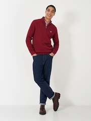 Crew Clothing Red Pique Stitch Half Zip 100% Cotton Jumper - Image 3 of 5