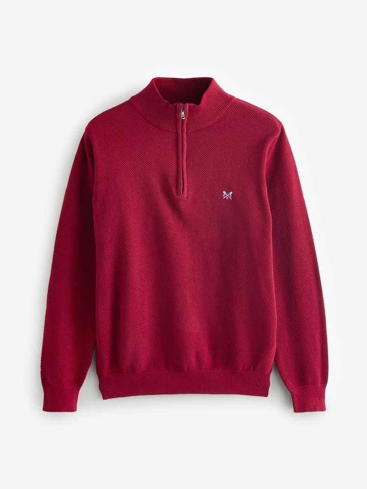 Crew Clothing Red Pique Stitch Half Zip 100% Cotton Jumper - Image 5 of 5