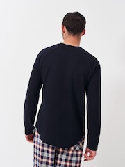 modra - Crew Clothing Company Long Sleeve Cotton Blend Waffle T-Shirt - Slika 2 iz 4