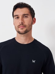 modra - Crew Clothing Company Long Sleeve Cotton Blend Waffle T-Shirt - Slika 3 iz 4