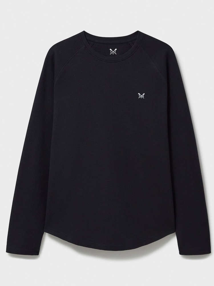 Crew Clothing Company Blue Chrome Long Sleeve Cotton Blend Waffle T-Shirt - Image 4 of 4