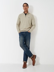Crew Clothing Company Moss Stitch Half Zip Brown 100% Cotton Jumper - Image 3 of 6