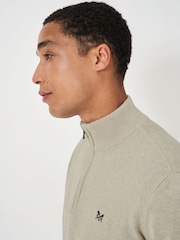 Crew Clothing Company Moss Stitch Half Zip Brown 100% Cotton Jumper - Image 4 of 6
