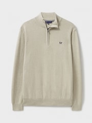 Crew Clothing Company Moss Stitch Half Zip Brown 100% Cotton Jumper - Image 5 of 6