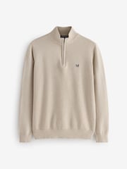 Crew Clothing Company Moss Stitch Half Zip Brown 100% Cotton Jumper - Image 6 of 6