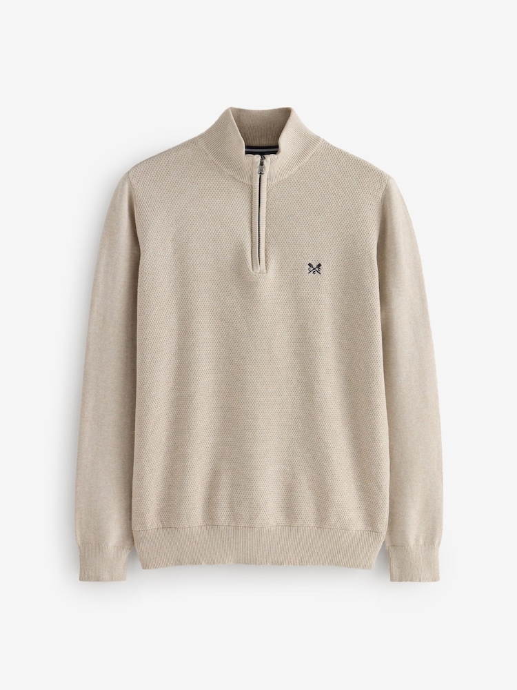 Crew Clothing Company Moss Stitch Half Zip Brown 100% Cotton Jumper - Image 6 of 6