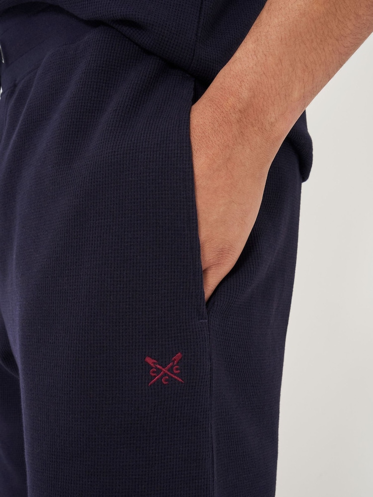 Crew Clothing Blue Cotton Blend Waffle Lounge Shorts - Image 2 of 4