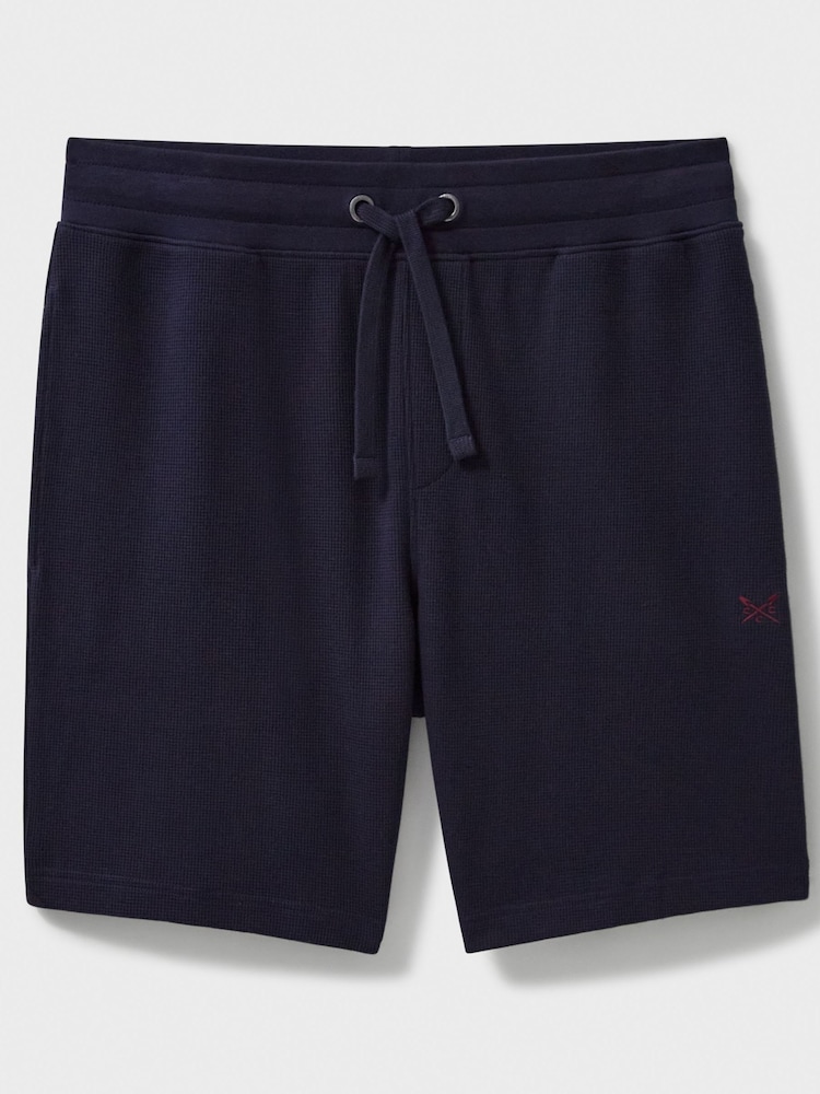 Crew Clothing Blue Cotton Blend Waffle Lounge Shorts - Image 4 of 4