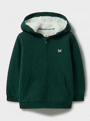 Crew Clothing Green Teddy Fleece Lined Zip 100% Cotton Hoodie - Image 1 of 3