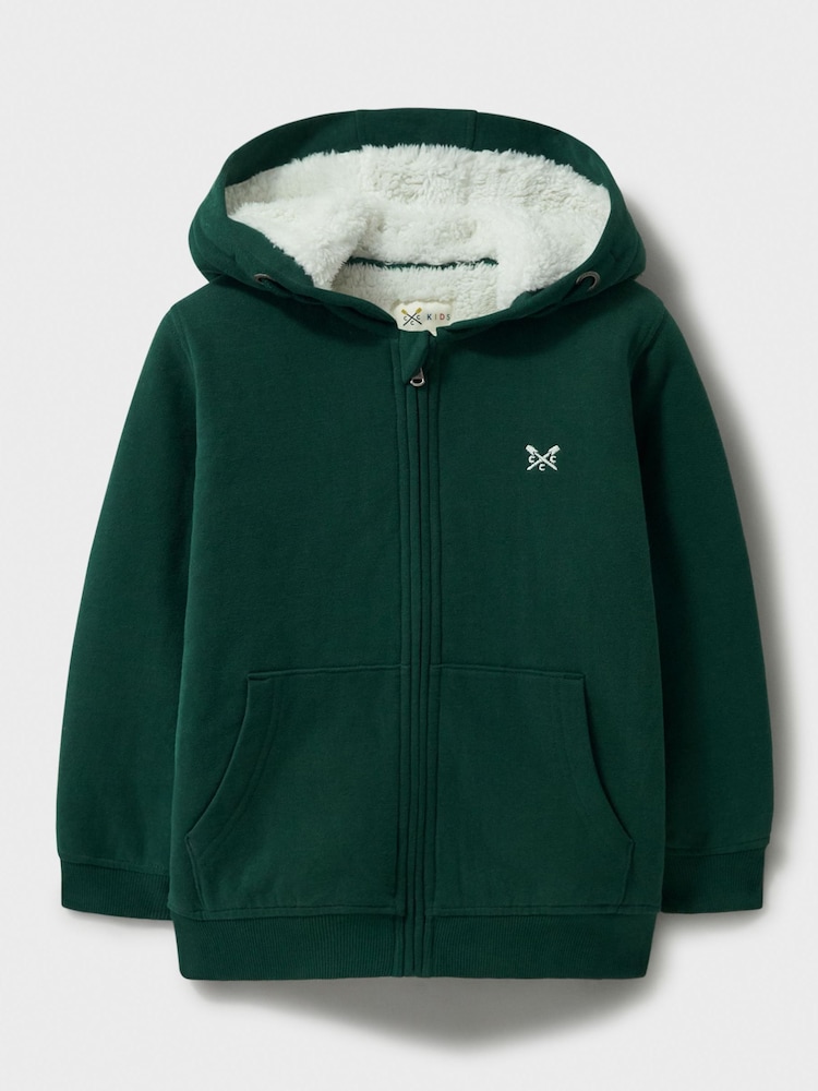 Crew Clothing Green Teddy Fleece Lined Zip 100% Cotton Hoodie - Image 1 of 3