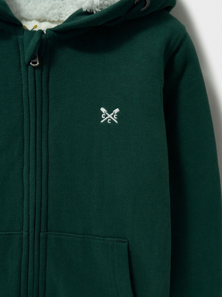 Crew Clothing Green Teddy Fleece Lined Zip 100% Cotton Hoodie - Image 2 of 3