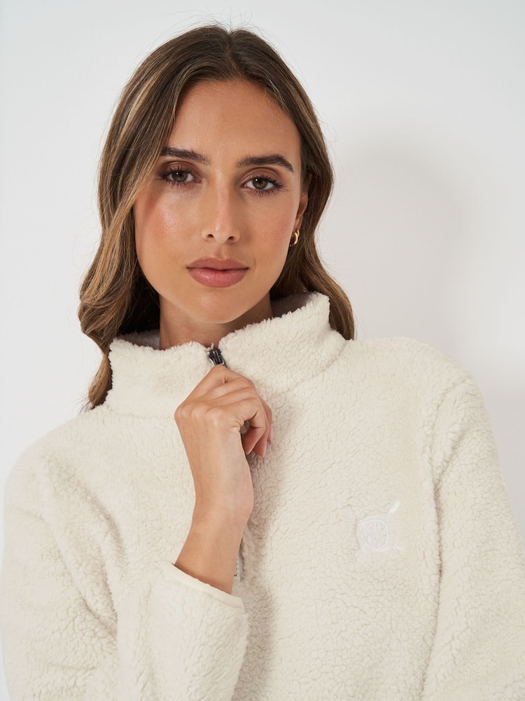 Crew Clothing Company Natural Borg Lounge Half Zip Sweatshirt - Image 4 of 4