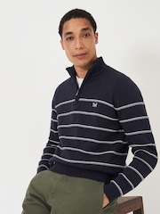 Crew Clothing Company Blue Striped Half Zip 100% Cotton Sweatshirt - Image 1 of 6