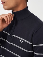 Crew Clothing Company Blue Striped Half Zip 100% Cotton Sweatshirt - Image 3 of 6