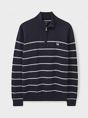 Crew Clothing Company Blue Striped Half Zip 100% Cotton Sweatshirt - Image 5 of 6