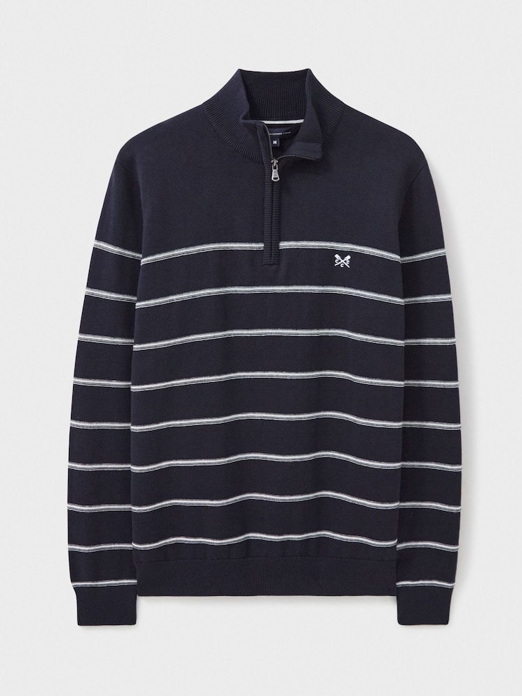 Crew Clothing Company Blue Striped Half Zip 100% Cotton Sweatshirt - Image 5 of 5
