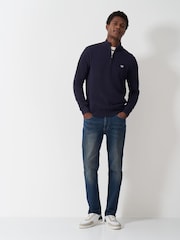 Crew Clothing Blue Pique Stitch Half Zip 100% Cotton Jumper - Image 3 of 5