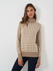 Crew Clothing Natural Houndstooth Roll Neck Jumper - Image 1 of 5