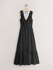 Black Plunge Neck 100% Cotton Maxi Dress - Image 6 of 8