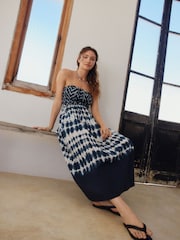 Navy Shirred Bandeau Midi Dress - Image 1 of 6